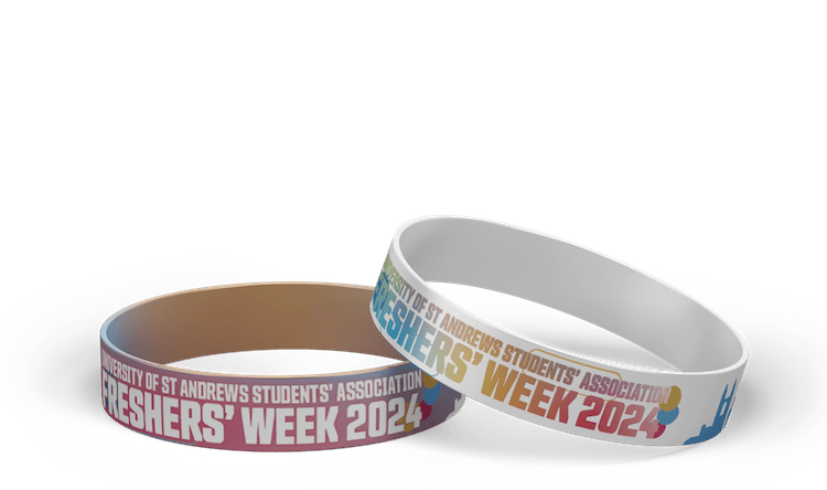 Two Freshers' Pass wristbands stacked on each other