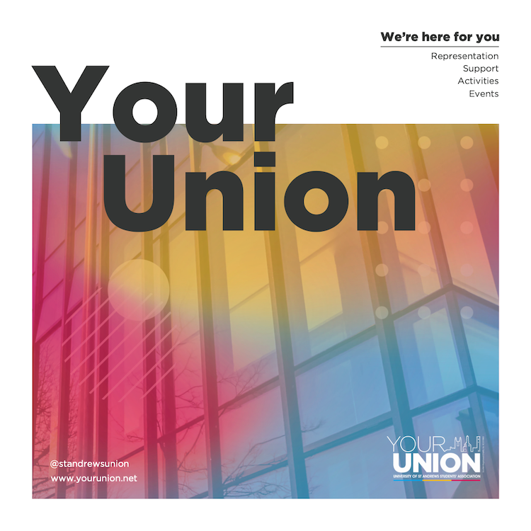 Your Union guide cover: the building is overlaid in crimson, yellow, and blue with a Your Union title.